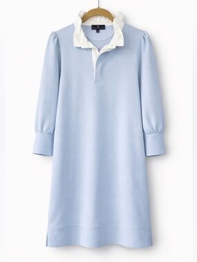 Pomander Place Charlotte Dress Blue Ruffle Collar Preppy Coastal Size S